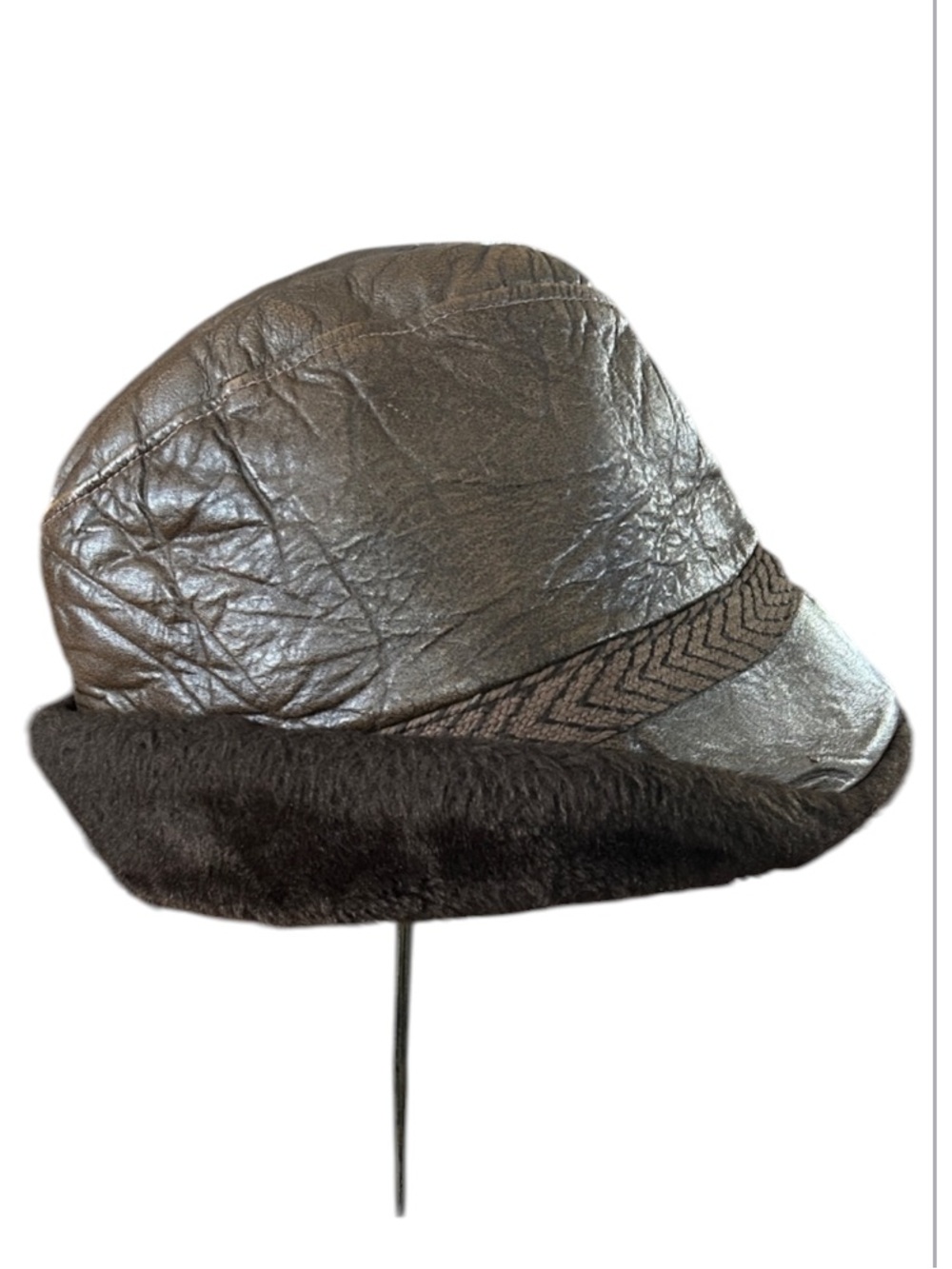 Vintage Brown Leather Faux Fur Aviator Hat